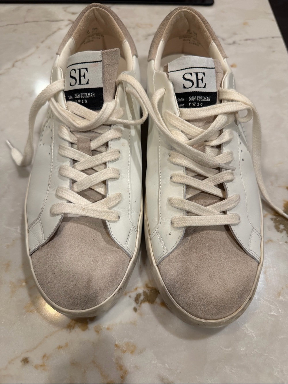 Sam Edelman White Sneakers with Beige Suede Toe